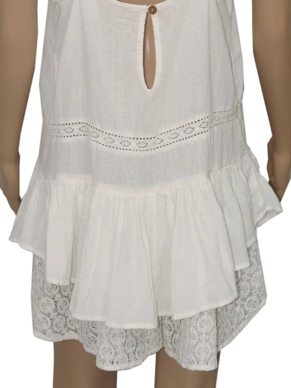 Free People Cher Romper Free Est Square Neck Lace Sheer Button XS